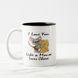 Ik hou van je als een muis die van kaas zwart houd tweekleurige koffiemok