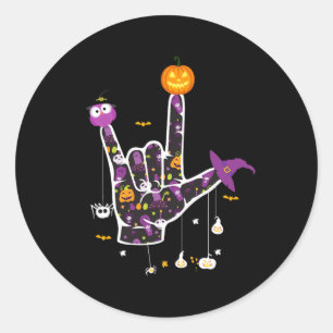 Ik hou van je ASL Halloween gebarentaal Halloween Ronde Sticker