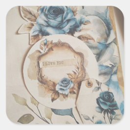 Ik hou van je  Bloemrijke Dusty Blue Flowers Vierkante Sticker
