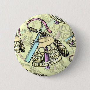Ik hou van je buur, getekend kunstwerkpatroon. ronde button 5,7 cm