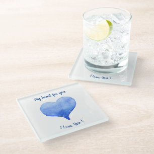 Ik hou van je Cute Blue Heart Valentijnsdag Glazen Onderzetter