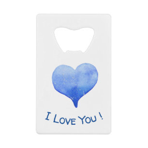Ik hou van je Cute Blue Heart Valentijnsdag Kredietkaart Flessenopener