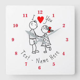 Ik hou van je - Cute Couple - Aangepaste tekst / n Vierkante Klok