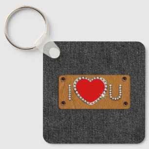 Ik hou van je. Denim Pattern Valentijnsdag Gift Sleutelhanger
