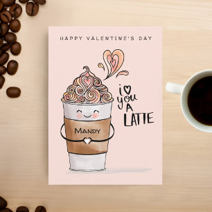 Ik hou van je een Latte Kawaii Coffee Cup Valentij Kaart