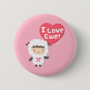 Ik hou van je Ewe Cute Sheep Pun Button