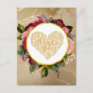 Ik hou van je Fancy Golden hart Briefkaart
