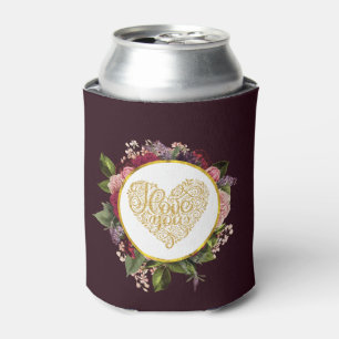 Ik hou van je Fancy Golden Heart met Floral Lijst Blikjeskoeler