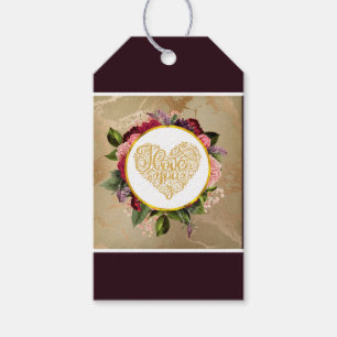 Ik hou van je Fancy Golden Heart met Floral Lijst Cadeaulabel