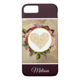 Ik hou van je Fancy Golden Heart met Floral Lijst iPhone 8/7 Hoesje