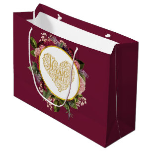 Ik hou van je Fancy Golden Heart met Floral Lijst Groot Cadeauzakje