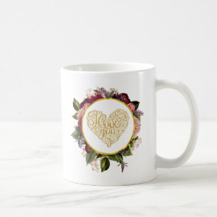 Ik hou van je Fancy Golden Heart met Floral Lijst Koffiemok