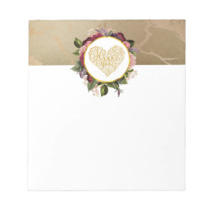 Ik hou van je Fancy Golden Heart met Floral Lijst Notitieblok