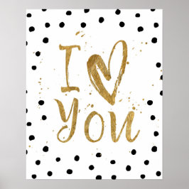 "Ik hou van je" Faux Gold Dot Decorative Heart Pos Poster