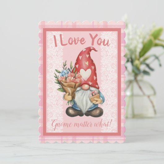 Ik hou van je gnome Valentijnsdag platte Kaart (Staand voorkant)