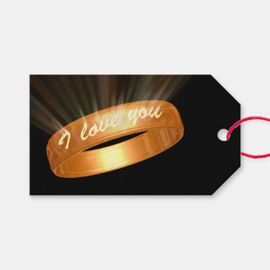 "Ik hou van je" Gouden Ring Cadeaulabel (Voorkant (Horizontaal))