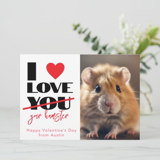 Ik hou van je hamster grappige Valentijnsdag Feestdagenkaart (Staand voorkant)