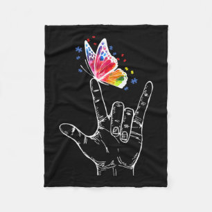 Ik hou van je handgebarentaal Butterfly Autism Awa Fleece Deken