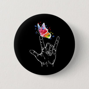 Ik hou van je handgebarentaal Butterfly Autism Awa Ronde Button 5,7 Cm