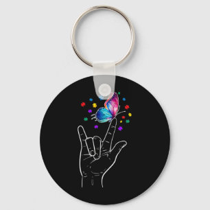 Ik hou van je handgebarentaal Butterfly Autism Awa Sleutelhanger