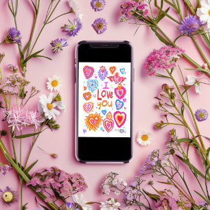 Ik hou van je Happy Valentijn Bright Whimsical Hea Kaart