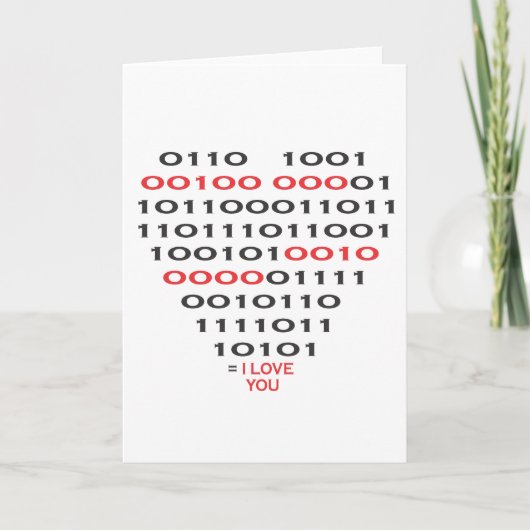 "Ik hou van je" in Binary Code - Hart Kaart (Voorkant)