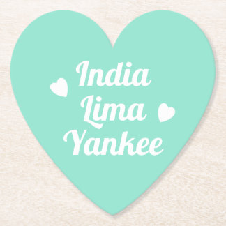 Ik hou van je India Lima Yankee Romantic Mint Blue Kartonnen Onderzetters