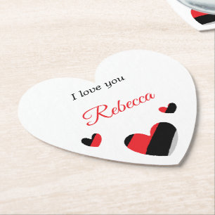 Ik hou van je kleurrijke harten wit kartonnen onderzetters