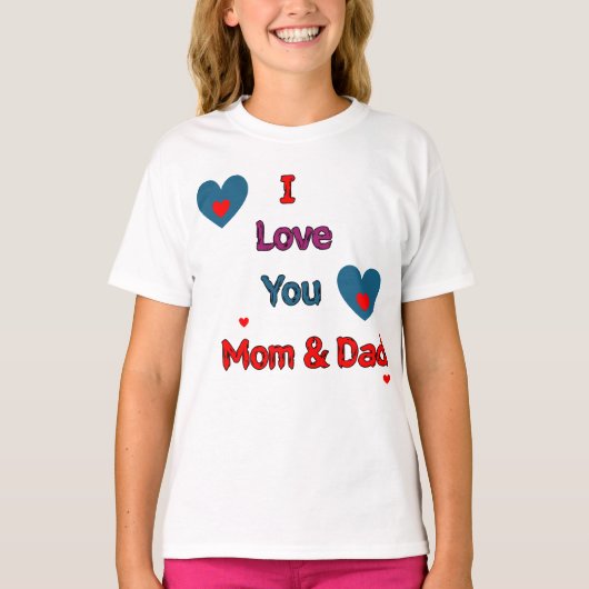 Ik hou van je, mama en papa Schattige Family Heart T-shirt (Voorkant)