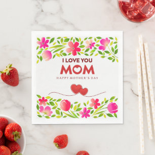 "Ik hou van je mama" Gelukkige Moederdag bloemen Servet