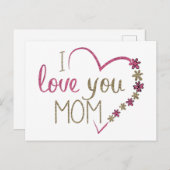 Ik hou van je mama Glitter Heart Briefkaart (Voorkant / Achterkant)