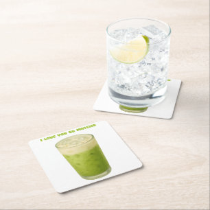 IK HOU VAN JE, MATCHA, GROENE THEE LIEFDE VIERKANTE KARTONNEN ONDERZETTER