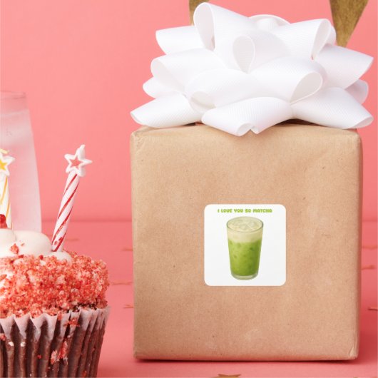 IK HOU VAN JE, MATCHA, GROENE THEE LIEFDE VIERKANTE STICKER (Feest)