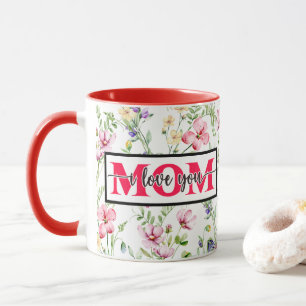 "Ik hou van je MOEDER" Roze waterverf bloemen Mok