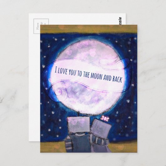 Ik hou van je naar de maan en achterrobots briefkaart (Voorkant / Achterkant)