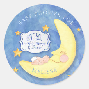 Ik hou van je naar de maan en terug Baby shower Ronde Sticker