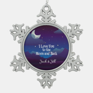 Ik hou van je naar de maan en terug, sjabloon tin sneeuwvlok ornament