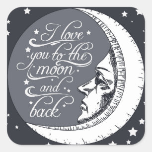 Ik hou van je naar de maan en terug vierkante sticker