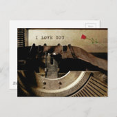 Ik hou van je, oude schrijfmachine rode rozenrozen briefkaart (Voorkant / Achterkant)