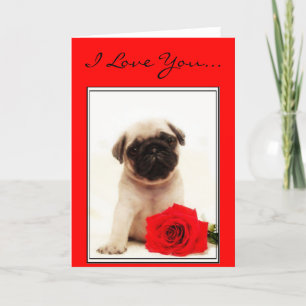 Ik hou van je Pug puppy wenskaart Feestdagen Kaart