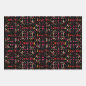 Ik hou van je Red Heart Gold Valentijn Black Inpakpapier Vel (Voorkant 3)