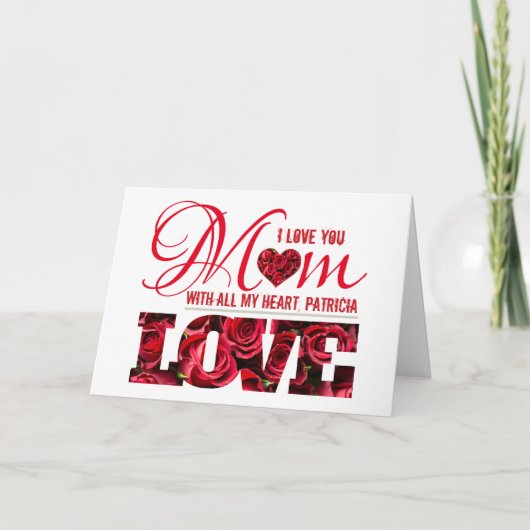 Ik hou van je Rode Hart Keepsake Elegant Moederdag Kaart (Voorkant)