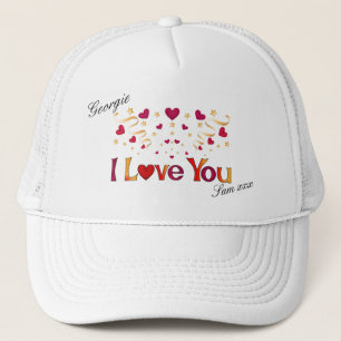 Ik hou van je Rode Heart Gold Ribbon Valentijn Trucker Pet