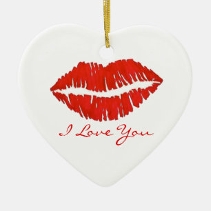 Ik hou van je rode lipstick Kiss Print Valentijnsd Keramisch Ornament