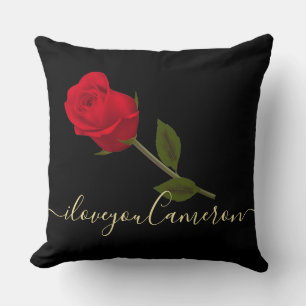 Ik hou van je Rode Rose op Black en Gold Monograme Kussen