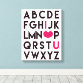 Ik hou van je - Romantisch alfabet Canvas Afdruk (Insitu (Houten vloer))