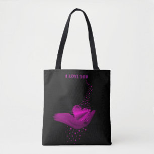 Ik hou van je, roze regenboogharthart met sterren tote bag