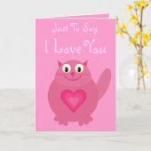 Ik hou van je Schattigee roze kat en harten Kaart (Gele Bloem)