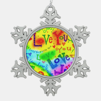 Ik hou van je schilderijen. tin sneeuwvlok ornament