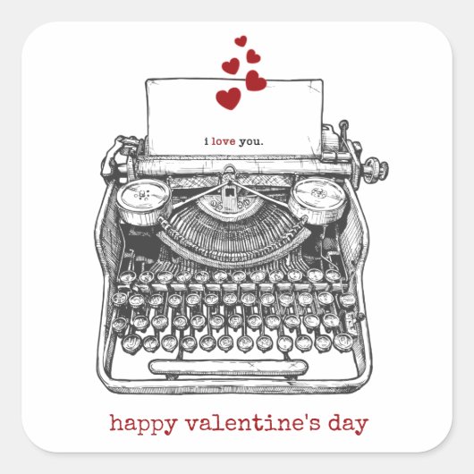 Ik hou van je | schrijfmachine | VALENTIJNS Vierkante Sticker (Voorkant)